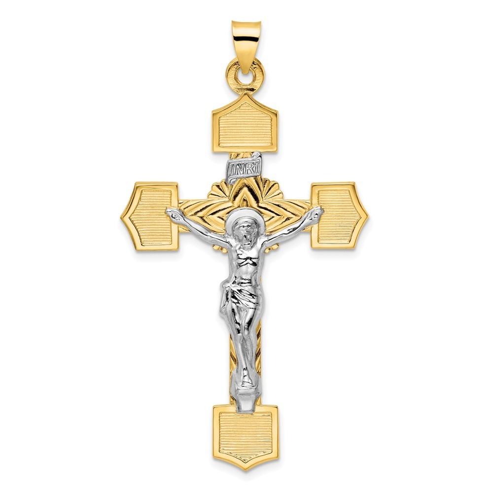 Million Charms 14k Gold TwoTone Polished Solid Inri Crucifix Pendant